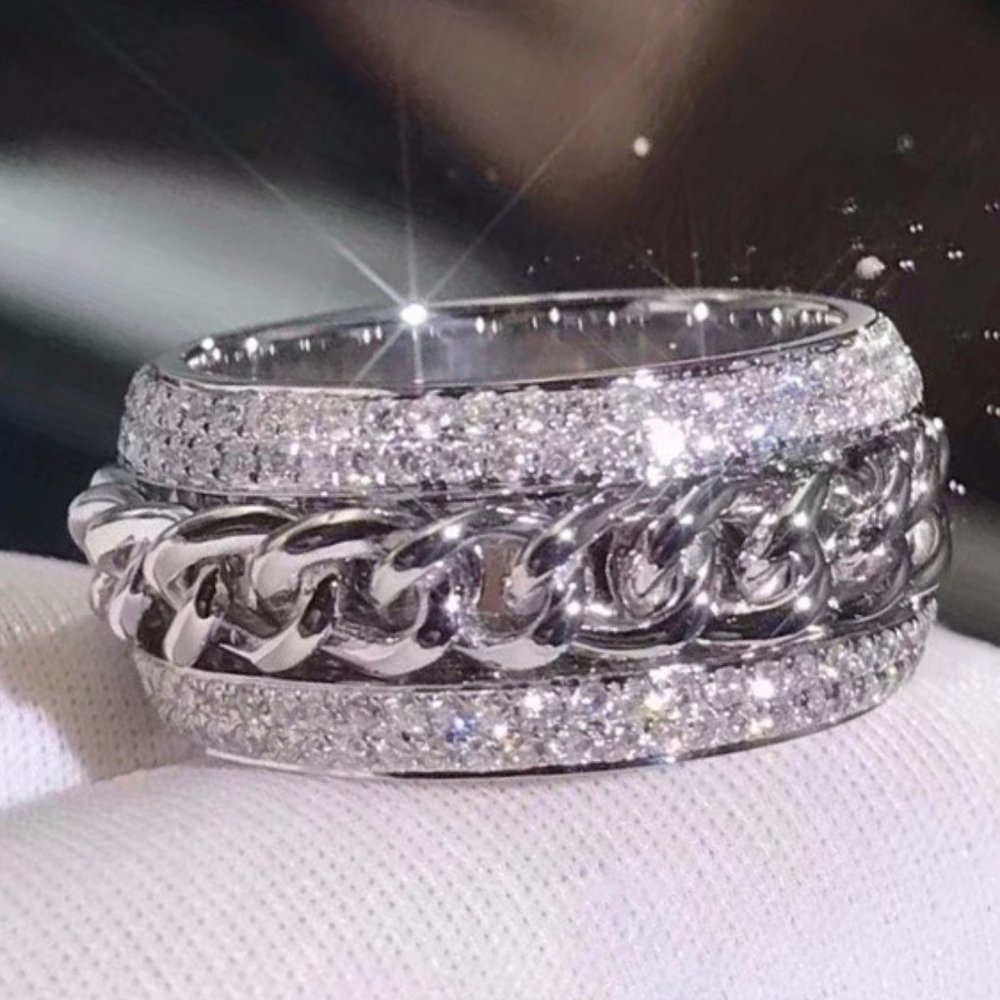 💎925 Silver Plated Three  Promise Anillos Fashio Luxury Eternity Ring,UNVN12296